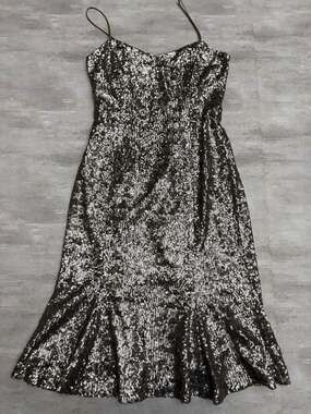 Banana Republic x L'Wren Scott Collection Silver Sequin Spaghetti Strap Flounce